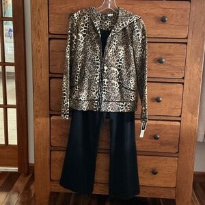 Chic Leopard Print Jacket with Black Wide-Leg Pants